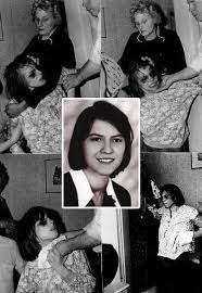 A black-and-white collage featuring a woman experiencing distress alongside two others assisting her, with a portrait of the woman in the center.