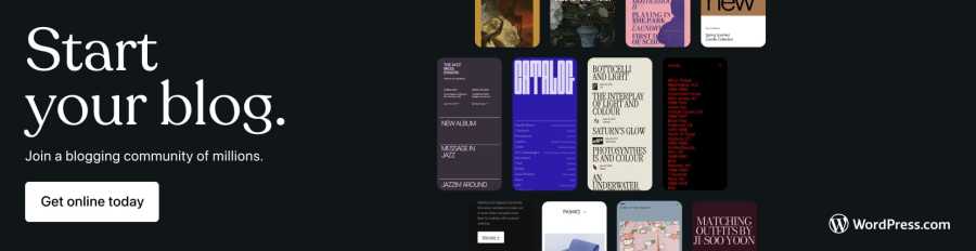 Graphic promoting the WordPress blogging platform with a call to action to start a blog and join a community of millions.